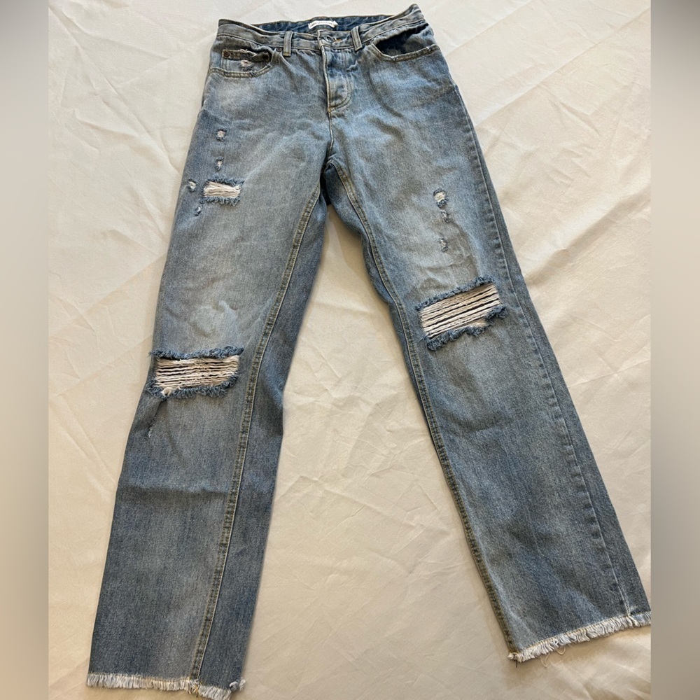 AVEC LES FILLES Women’s Distressed Straight Leg Jeans, Size 26